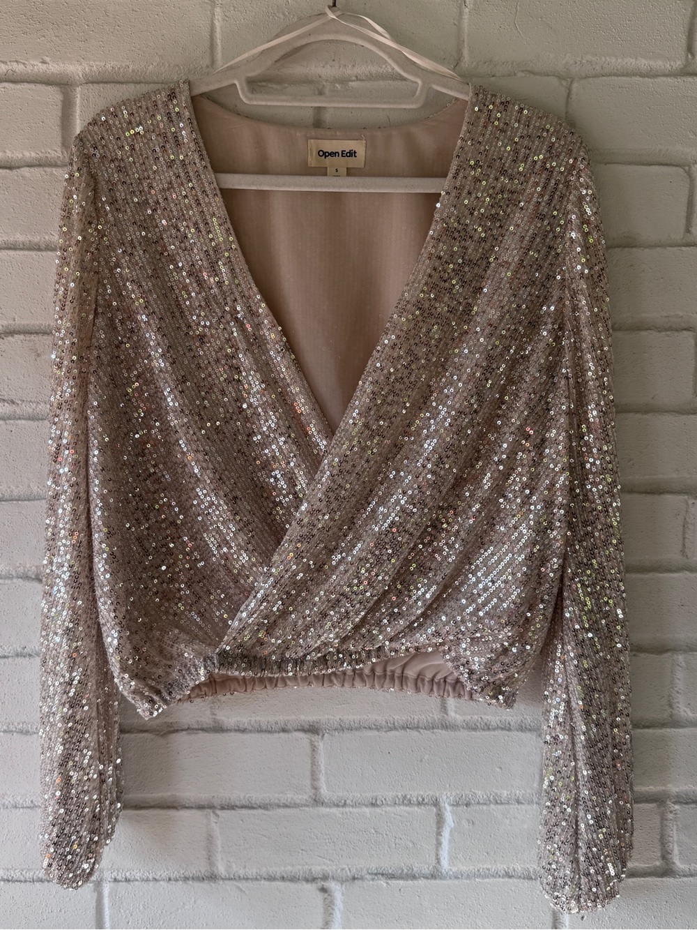 OPEN EDIT Full Sequin Long-Sleeve Wrap Blouse - Womens SMALL *NWT*